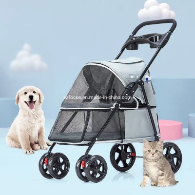 Быстроскладная коляска для собак, противоударная, с 2 передними поворотными колесами, задними тормозными колесами, держателем сумок для хранения чашек Wbb16677